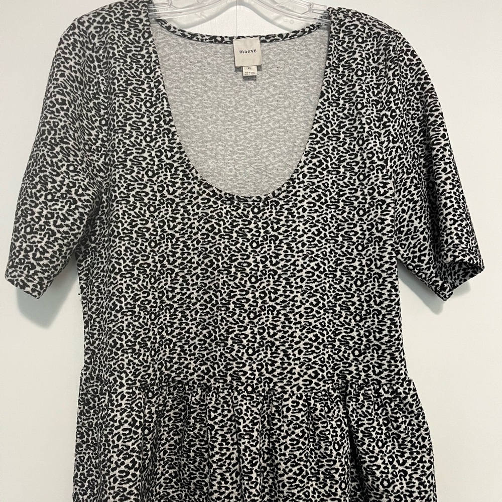 Maeve Scoop Neck Black and White Leopard Peplum Top